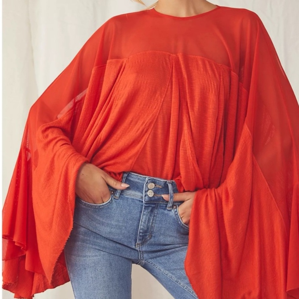 Free People Vibrant Orange Blouse